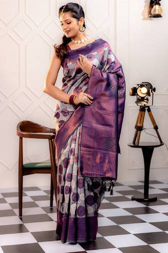 blue soft art silk banarasi jacuard work designer party wear saree with unstitched blouse piece