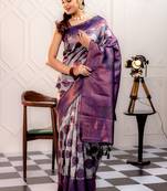 blue soft art silk banarasi jacuard work designer party wear saree with unstitched blouse piece