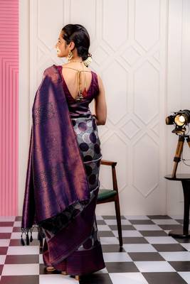 blue silk blend banarasi saree with unstitched blouse piece 2