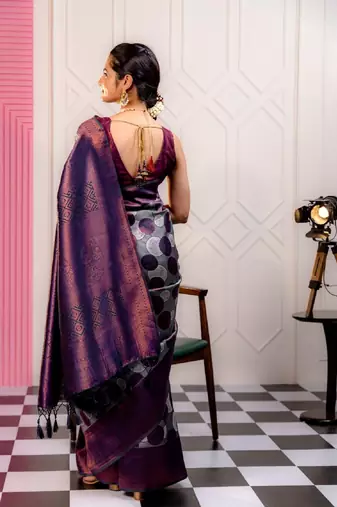 blue silk blend banarasi saree with unstitched blouse piece