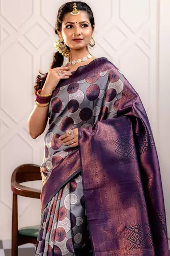 blue silk blend banarasi saree with unstitched blouse piece