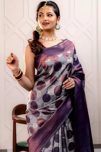 blue silk blend banarasi saree with unstitched blouse piece