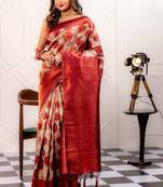 maroon soft art silk banarasi jacuard work designer party wear saree with unstitched blouse piece