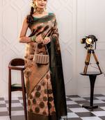 peach soft art silk banarasi jacuard work designer party wear saree with unstitched blouse piece