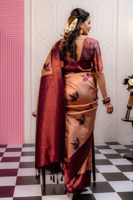cream wine silk blend banarasi saree with unstitched blouse piece 2