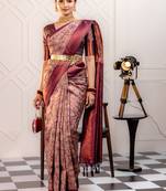 mergenta soft art silk banarasi jacuard work designer party wear saree with unstitched blouse piece