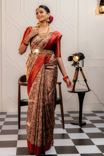 maroon soft art silk banarasi jacuard work designer party wear saree with unstitched blouse piece