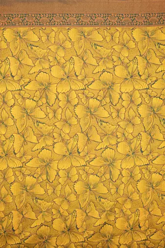 yellow silk blend banarasi saree with unstitched blouse piece