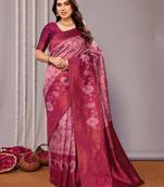 rani pink  soft art silk banarasi jacuard work designer party wear saree with unstitched blouse piece