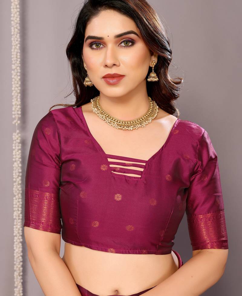 rani pink  soft art silk banarasi jacuard work designer party wear saree with unstitched blouse piece