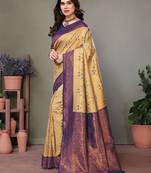 cream neavyblue  soft art silk banarasi jacuard work designer party wear saree with unstitched blouse piece