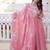 Pink fendi satin embroidered anarkali gown with sequins work