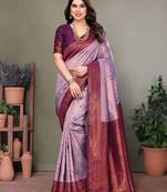 lavender wine  soft art silk banarasi jacuard work designer party wear saree with unstitched blouse piece