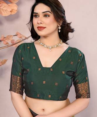 lemon green silk blend banarasi saree with unstitched blouse piece 5