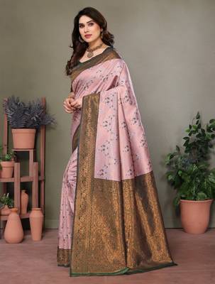 light pink graan silk blend banarasi saree with unstitched blouse piece 1