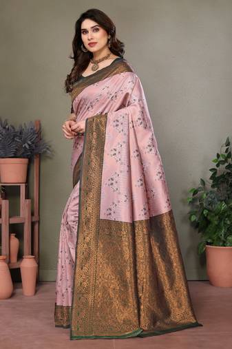 light pink graan  soft art silk banarasi jacuard work designer party wear saree with unstitched blouse piece