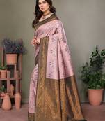 light pink graan  soft art silk banarasi jacuard work designer party wear saree with unstitched blouse piece