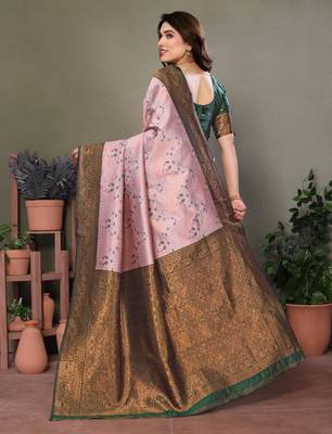 light pink graan silk blend banarasi saree with unstitched blouse piece 2