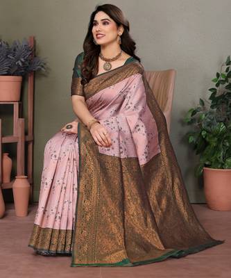 light pink graan silk blend banarasi saree with unstitched blouse piece 3