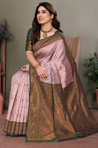light pink graan silk blend banarasi saree with unstitched blouse piece