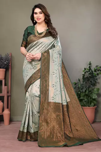 light pista green  soft art silk banarasi jacuard work designer party wear saree with unstitched blouse piece
