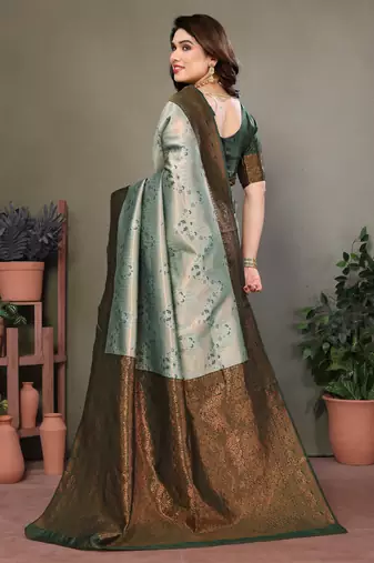 light pista green silk blend banarasi saree with unstitched blouse piece