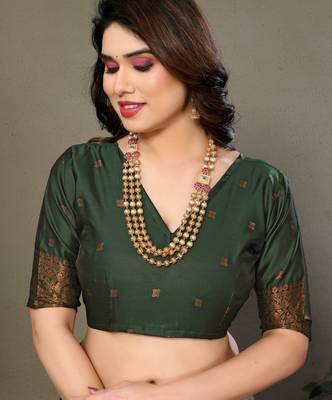 light pista green silk blend banarasi saree with unstitched blouse piece 5