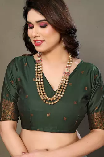 light pista green silk blend banarasi saree with unstitched blouse piece