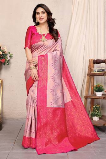 pink  soft art silk banarasi jacuard work designer party wear saree with unstitched blouse piece