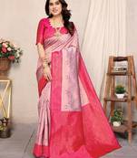 pink  soft art silk banarasi jacuard work designer party wear saree with unstitched blouse piece