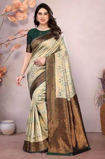 pista green   soft art silk banarasi jacuard work designer party wear saree with unstitched blouse piece