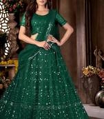 green mirror work embroidered lehenga choli set
