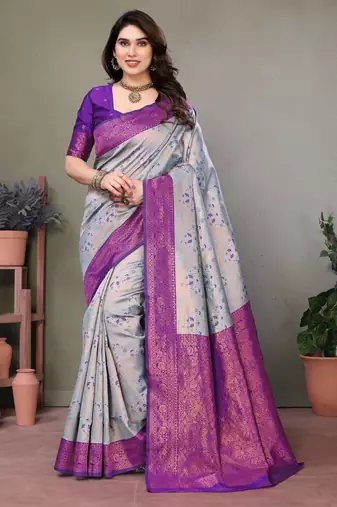 sky purple  soft art silk banarasi jacuard work designer party wear saree with unstitched blouse piece