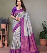 sky purple  soft art silk banarasi jacuard work designer party wear saree with unstitched blouse piece