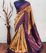 cream neavyblue  soft art silk banarasi jacuard work designer party wear saree with unstitched blouse piece