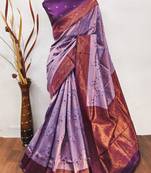lavender wine  soft art silk banarasi jacuard work designer party wear saree with unstitched blouse piece