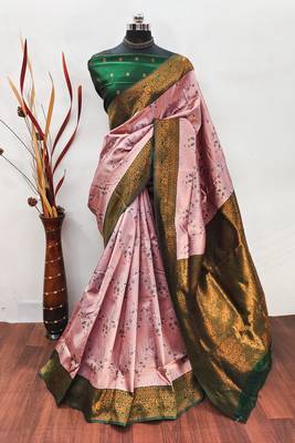 light pink graan silk blend banarasi saree with unstitched blouse piece 1