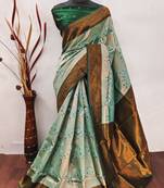 light pista green  soft art silk banarasi jacuard work designer party wear saree with unstitched blouse piece