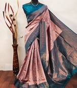 peach sky  soft art silk banarasi jacuard work designer party wear saree with unstitched blouse piece