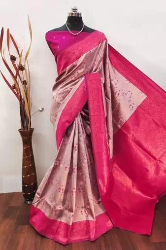 pink  soft art silk banarasi jacuard work designer party wear saree with unstitched blouse piece