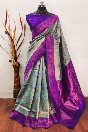 sky purple  soft art silk banarasi jacuard work designer party wear saree with unstitched blouse piece