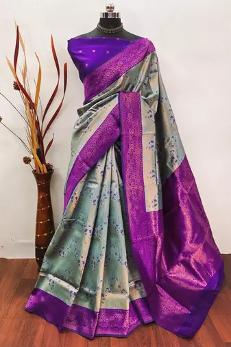 sky purple  soft art silk banarasi jacuard work designer party wear saree with unstitched blouse piece