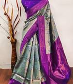 sky purple  soft art silk banarasi jacuard work designer party wear saree with unstitched blouse piece