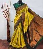 yellow green  soft art silk banarasi jacuard work designer party wear saree with unstitched blouse piece