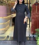 Floral embroidered round neck pure cotton kurta & trouser set