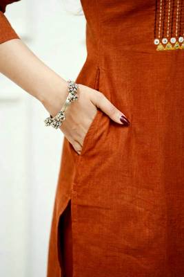 Floral embroidered u neck  cotton kurta trouser & dupatta set 4