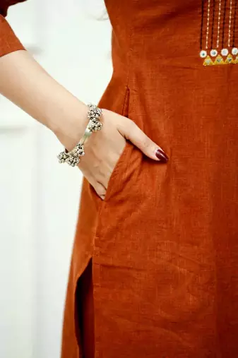 Floral embroidered u neck  cotton kurta trouser & dupatta set