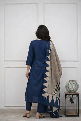 Floral embroidered u neck  cotton kurta trouser & dupatta set 2