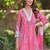 Floral embroidered v neck pure cotton kurta trouser & dupatta set