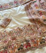 White plain silk silk-sarees saree with blouse